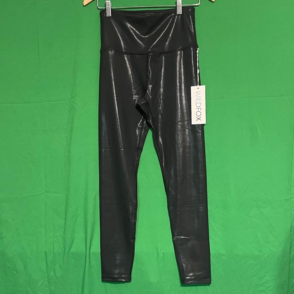 Wildfox Black Faux-Leather Leggings with Fold-Over Waistband